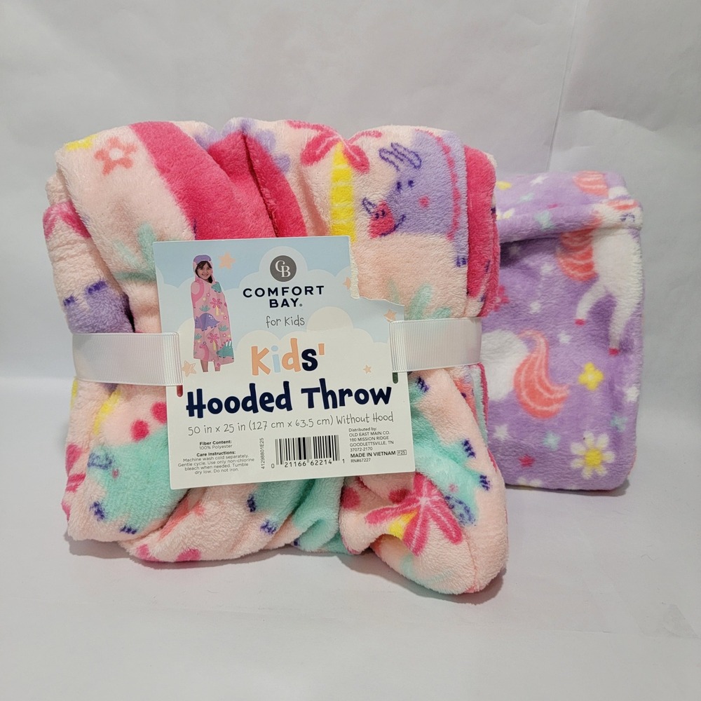 Comfort Bay for Kids Hooded Throw Blanket‎ 2 Pack Dinosaur Unicorn 50x25 NEW